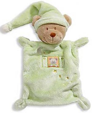 Doudou ours rectangle vert bonnet Nicotoy, Baby Club