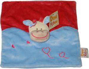 Doudou vache girafe rouge et bleu coeurs brodés Doukidou