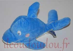 Doudou peluche dauphin bleu Mots d'enfant - Leclerc