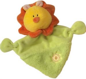 Doudou lion triangle vert jaune orange  Jemini