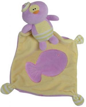 Doudou pingouin violet et jaune Jemini