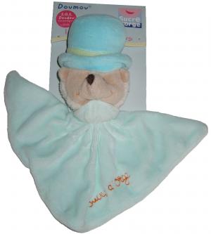 Doudou hérisson ours bleu avec chapeau Sucre d'Orge