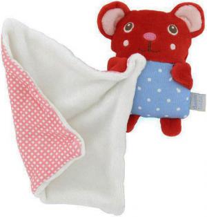 Doudou souris rouge et bleue tenant un mouchoir à carreaux rose et blanc DPAM (Du Pareil Au Même)