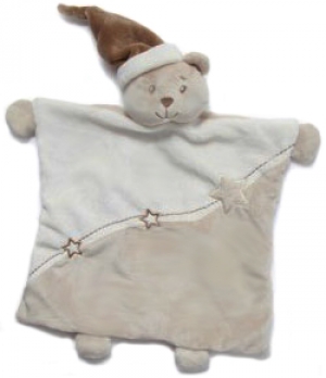 Doudou ours carré marron et blanc bonnet Kimbaloo - La Halle
