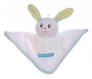 Doudou lapin éponge blanc et bleu Sucre d'Orge