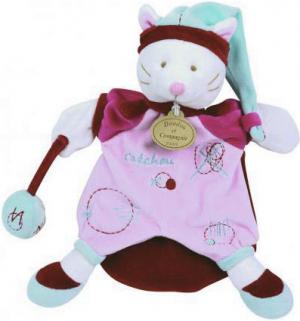 Doudou chat Catchou marionnette rose et vert-bleu Doudou et compagnie