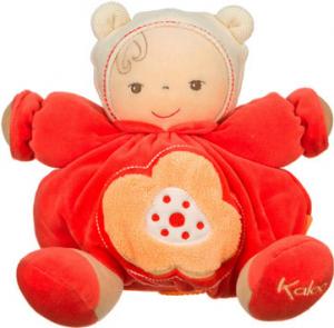Doudou poupon Baby Kaloo patapouf rouge, fleur orange, bonnet crème Kaloo
