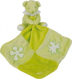 Doudou ours vert tenant un mouchoir, fleur feuille brodées, collection Luminescents Baby Nat