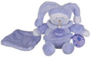 Doudou ours Macaron tenant un  mouchoir  bleu Lavande Doudou et compagnie