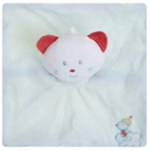 Doudou chat ours bleu et vert oiseau brodé Sucre d'Orge