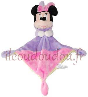 Doudou Minnie plat rose, mauve/violet et jaune, capuche, oreilles de lapin Disney Baby, Nicotoy, Kiabi - Kitchoun