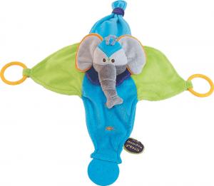 Doudou éléphant bleu et vert Indidous Doudou et compagnie