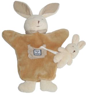Marionnette lapin marron beige avec bébé Doudou et compagnie