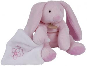 Doudou lapin rose tenant un mouchoir  Doudou et compagnie