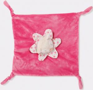 Doudou chat ours rose carré 4 noeuds, collerette tissu à fleur Kimbaloo - La Halle