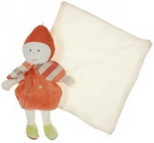 Doudou poupée coccinelle orange cajou mouchoir Berlingot
