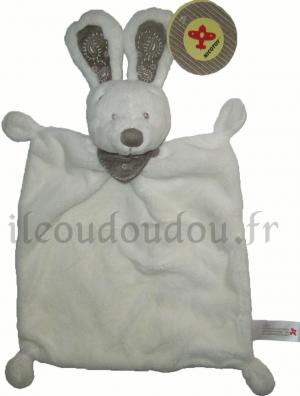 Doudou lapin blanc plat, foulard bandana marron en faux cuir Nicotoy