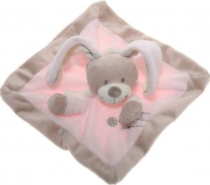 Doudou lapin plat carré marron et rose, écharpe *Cuddles* Nicotoy, Simba Toys (Dickie)