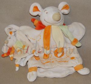 Doudou souris avec bébé marionnette orange collector - DC1632 Doudou et compagnie