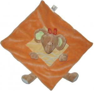 Doudou éléphant orange et jaune carré plat Nicotoy, Kiabi - Kitchoun