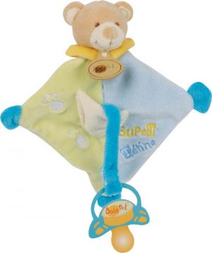 Doudou ours vert et bleu attache tétine BN309 Baby Nat