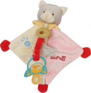 Doudou chat rose et blanc attache tétine BN309 Baby Nat