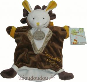 Doudou marionnette lapin blanc déguisé en renne, cerf - DC1394
