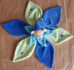 Doudou Koala Coco bleu et vert Takinou, Vintage