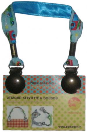Attache-doudou bleu voitures Polkadot