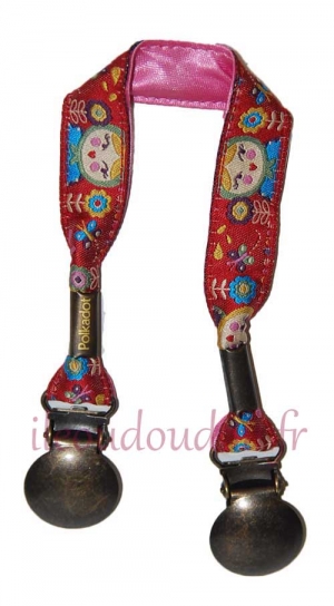 Attache doudou Poupée russes doublé de satin rose Polkadot