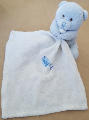 Doudou ours bleu tenant un mouchoir blanc brodé Baby Nat' - BN3530 Baby Nat