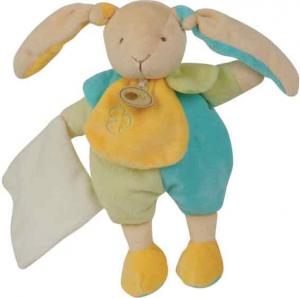 Peluche lapin jaune, vert et bleu tenant un mouchoir - BN653 Baby Nat