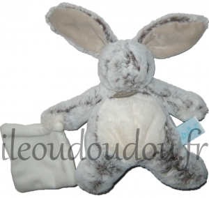 Peluche lapin gris et blanc avec doudou BN664 Baby Nat