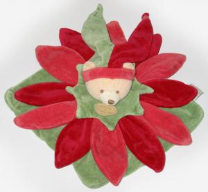Doudou ours plat fleur rouge et vert Collector Spécial Noël 2005 Doudou et compagnie
