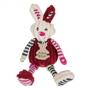 Peluche lapin rouge bordeaux, rose, bleu et crème, velours côtelé, petit modèle Histoire d'ours