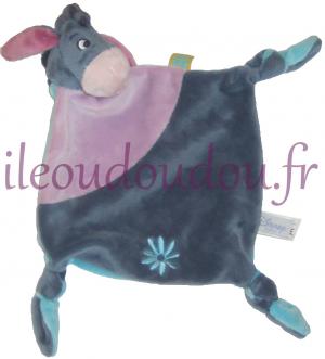 Doudou Bourriquet plat bleu et violet , 3 noeuds, fleur marguerite brodée Disney Baby, Simba Toys (Dickie), Nicotoy
