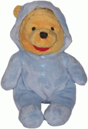 Doudou peluche Winnie l'ourson jaune en pyjama bleu avec capuche Disney Baby, Nicotoy