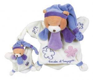 Doudou ours violet et blanc marionnette collector maman et bébé DC1635 Doudou et compagnie