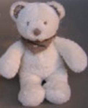 Doudou ours en peluche blanc bandana marron - petit modèle Nicotoy