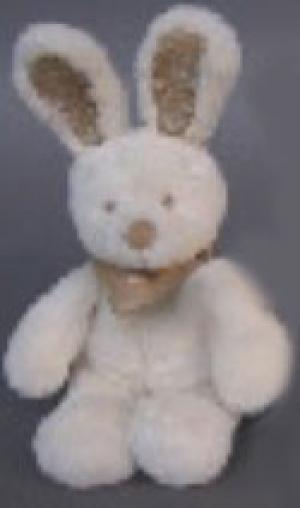 Doudou lapin en peluche blanc bandana marron - petit modèle Nicotoy