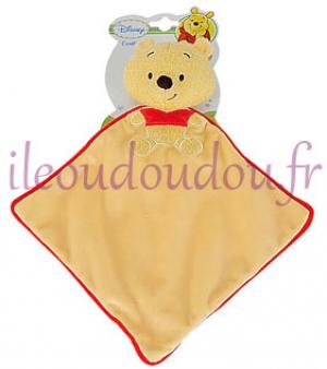Doudou Winnie plat jaune et rouge, maille tricotée Disney Baby, Nicotoy, Simba Toys (Dickie)