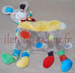 Doudou lapin gris et jaune pois multicolores Mots d'enfant - Leclerc