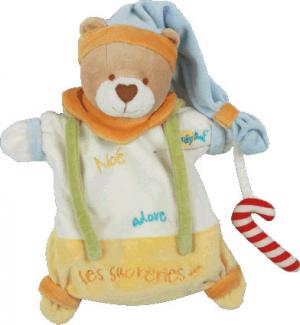 Marionnette ours blanc et jaune Noé adore les sucreries tenant un sucre d'orge - BN299 Baby Nat