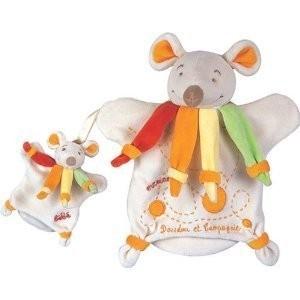 Doudou souris avec bébé marionnette orange collector - DC1632 Doudou et compagnie