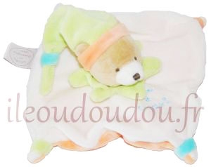 Doudou ours blanc vert et orange Les acidulés DC2372 Doudou et compagnie
