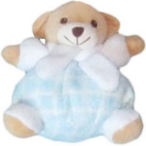 Doudou peluche ours bleu et blanc à carreaux