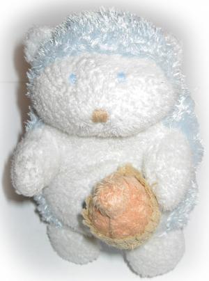Peluche marmotte blanc et bleu tenant un muffin, petit modèle Tartine et Chocolat, Vintage