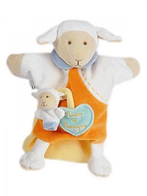 Doudou marionnette mouton orange, blanc et jaune Doudou et compagnie