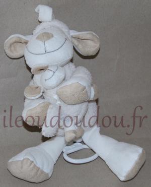 Peluche musicale mouton blanc et marron, avec son bébé Nicotoy, Kiabi - Kitchoun