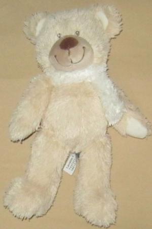 Doudou ours beige écharpe blanche - Petit modèle Tex Baby